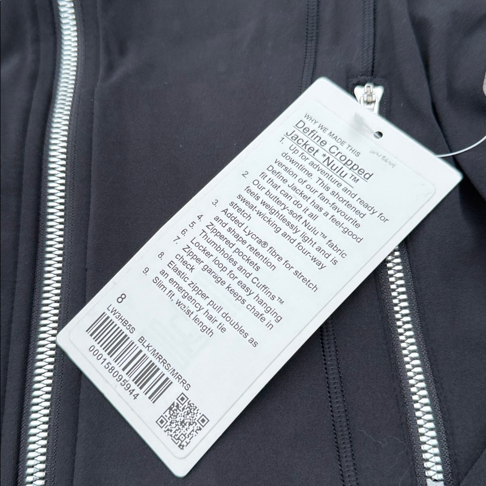 Lululemon‎ Define Cropped Jacket Nulu Black Mirror Silver size 8 NWT - Picture 3 of 7